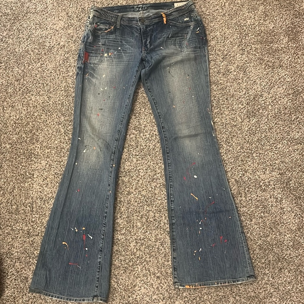 575 Denim wide leg with paint splatter